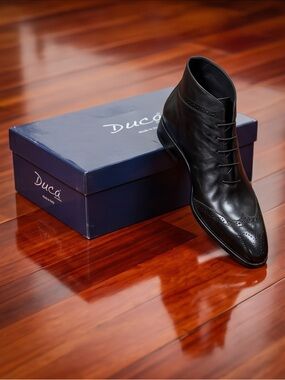 Duca Black Leather Dress Boots for Men Oxford